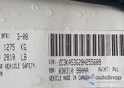 2008 Chrysler 300 Touring z USA, uszkodzony, nr VIN 2C3KA53G28H255689